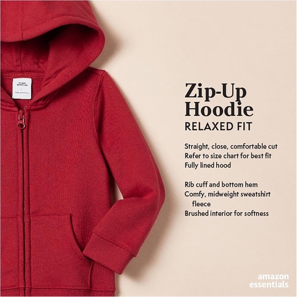 Amazon Essentials Girls and Toddlers' Fleece Zip-Up Hoodie Sweatshirt..XS(NWT) - Picture 2 of 3